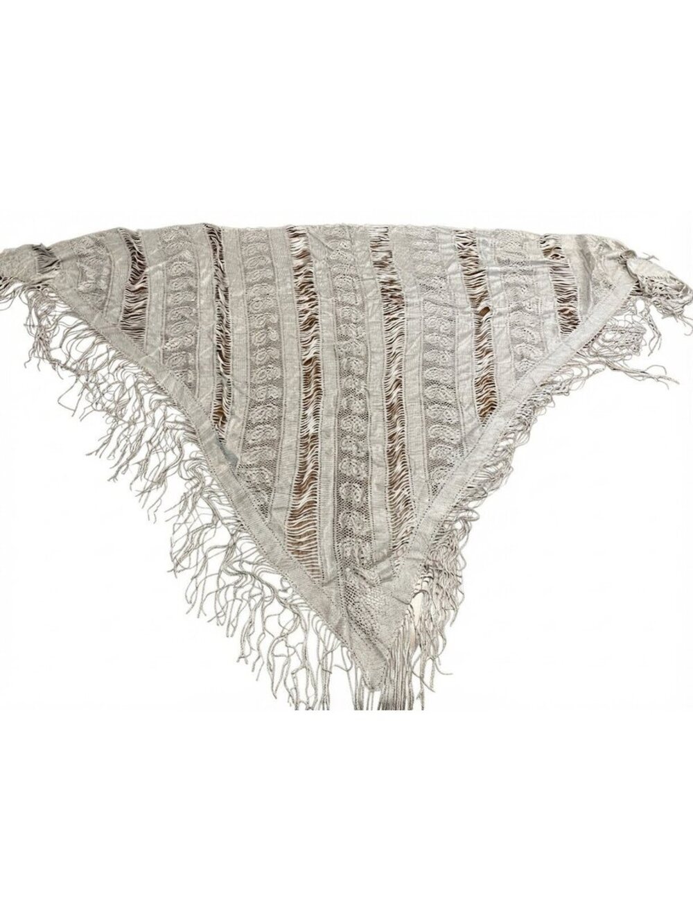 Vintage Specialty House Cream Lace Triangle Scarf Shawl Fringe Rayon Japan
